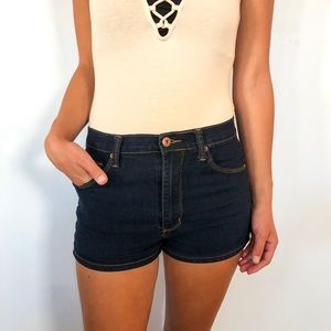 Dark wash stretch denim shorts!